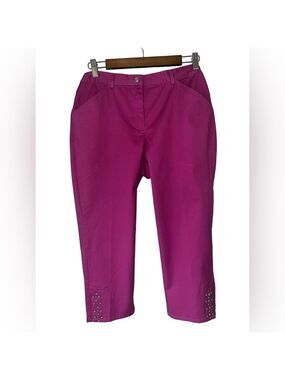 Hearts of Palm Dark Magenta Bejeweled Sunset Strip Capri Pants Women’s 8 Petite